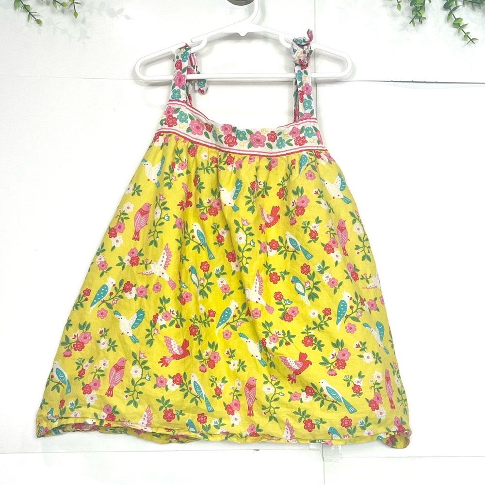 Boden Bright Yellow Floral Birds  Kids Tank Top